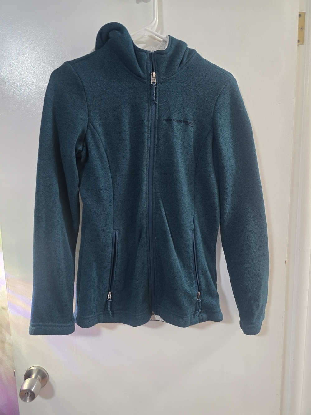 Free Country Womens Fleece Jacket Small Teal Sherpa Lined Hooded Zip Up Coat